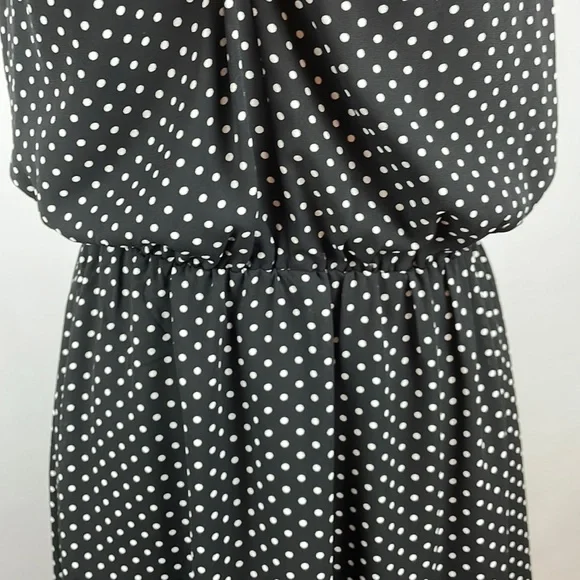 Express Black w/White Polka Dot Blousy Halter Dress w/Keyholes - Size Small - Picture 4 of 16